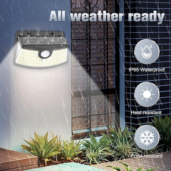 Aootek New Solar Motion Sensor Lights 120 LEDs with Lights Reflector,270° Wide Angle, IP65 Waterproof, Step Lights for Front Door, Yard, Garage, Deck (Black, Daylight White, 6-Pack)