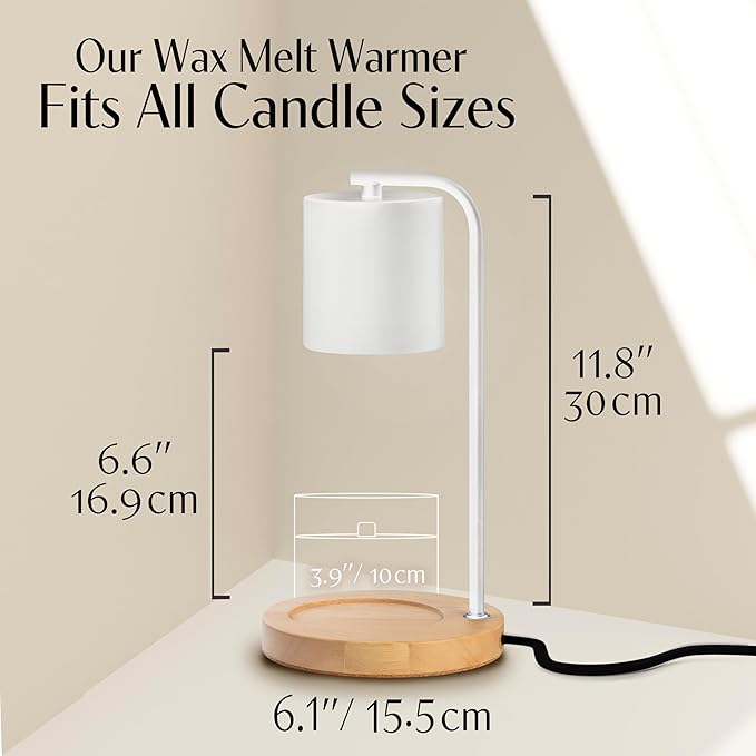 Candle Warmer Lamp with Timer and Dimmer & Includes 2 Bulbs, Electric Wax Candle Lamp Warmer for Jar Candles, Home Decor Aesthetic, and House Warming Gifts - White Wood