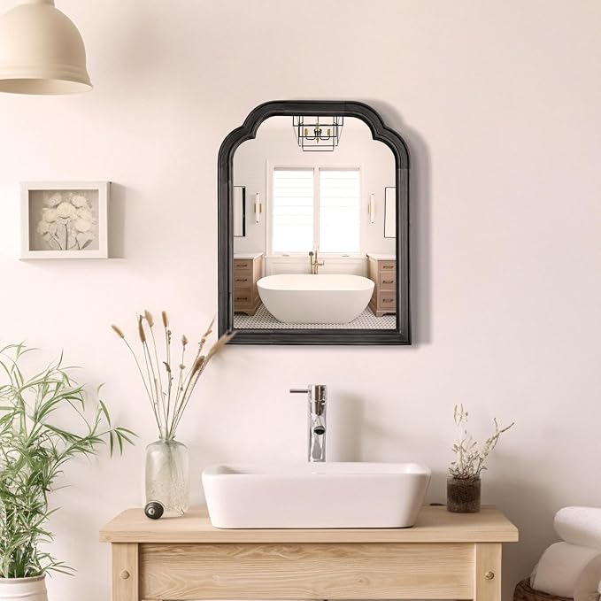 WallBeyond Wood Bathroom Mirrors for Wall Mounted, 16" x 20" Rustic Wood Frame Wall Mirrors Decorative for Living Room or Bedroom Vanity Mirror (Black)