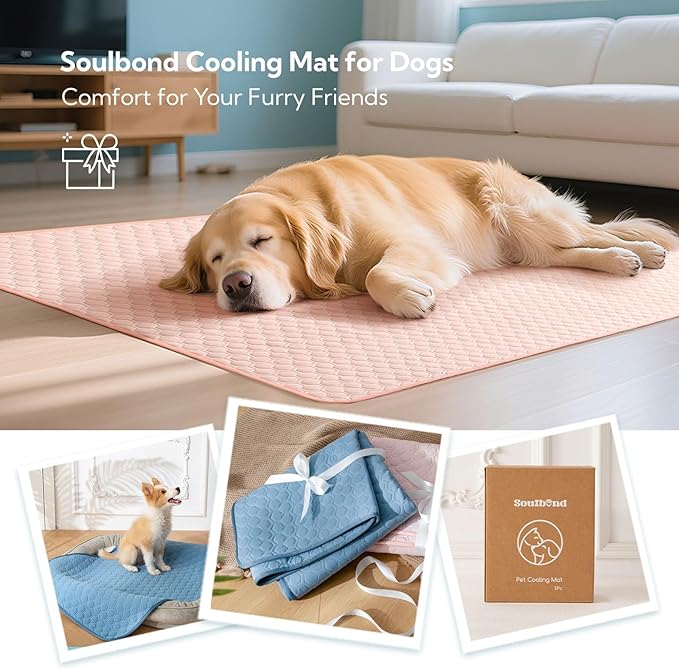 Soulbond Cooling Mat for Extra Large Dogs - 60"x80" Washable Cooling Pad for Puppy, QMAX>0.3, Anti-Slip Bottom, Portable Summer Pet Cool Kennel Bed Pad for Outdoor/Indoor/Cars/Travel Use, Aqua Green