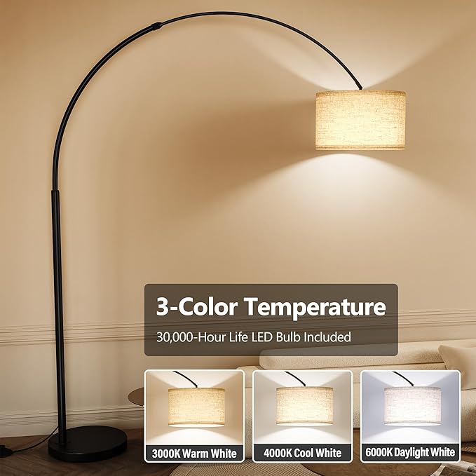 SUNMORY 82" Tall Arc Floor Lamps for Living Room, Large Floor lamp with Length Adjustable, Modern Curved Floor lamp, Corner Lamp for Dining Room, Office, Black