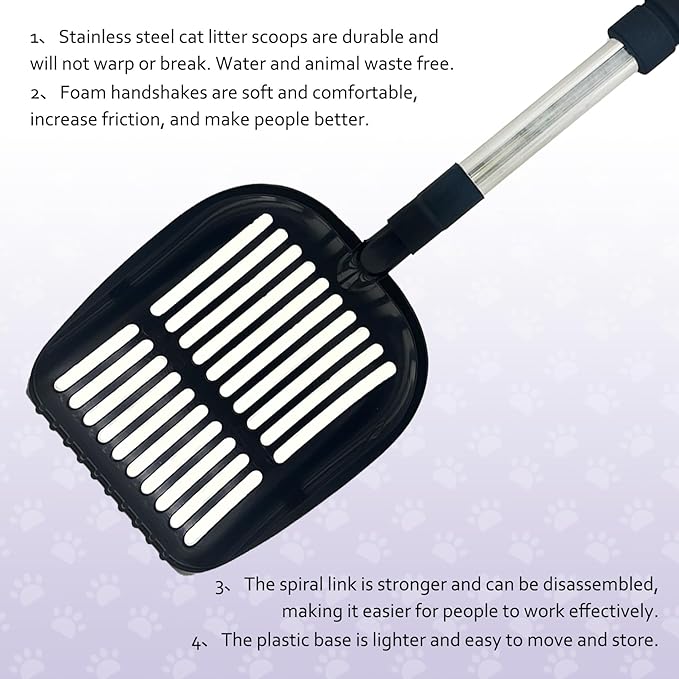 PINVNBY Cat Litter Scooper, Long Handle Litter Sifter Scoop with Litter Scoop Holder Stainless Steel Kitten Scooper Deep Kitty Litter Scooper with Box Metal Detachable Sifting Litter Shovel Set
