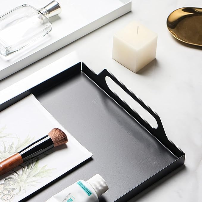 VANRA Metal Serving Tray Portable Bed Tray with Handles for Coffee Table, Living Room, Kitchen and Bathroom (Black)