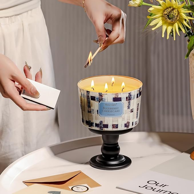 HomeLights Scented Candles for Women & Men, 18oz Candle Jars Aromatherapy 4-Wick Candle, Ideal for Rustic Modern Home Decor and Gifts, Blueberry Cheesecake