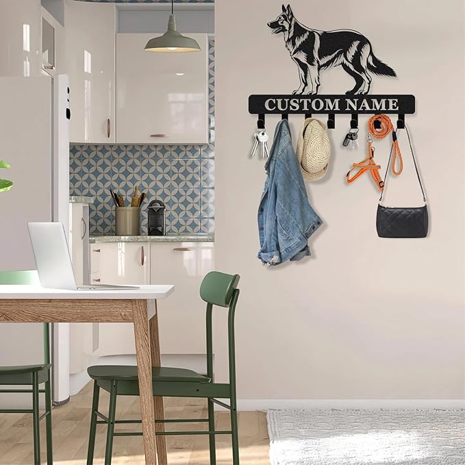 Personalized Dog Leash Holder for Wall - Custom Metal Wall Mount, Dog Leash Hooks, Coat Rack Key Organizer for Entryway