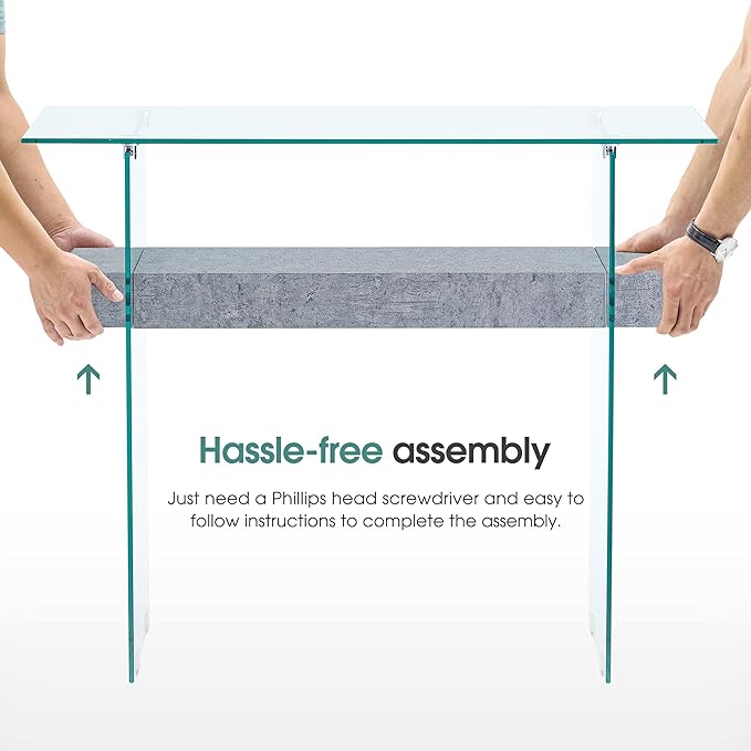 ivinta Glass Console Table with Storage, 39.4" Modern Entryway Table for Living Room, Foyer, Hallway, Bedroom 5101 (Gray)