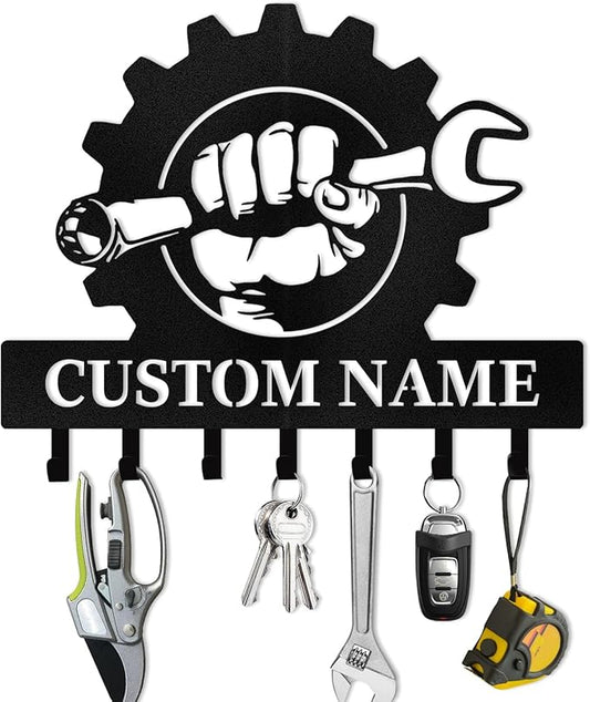 Customized Car Garage Key Holder for Wall, Key Holder Wall Mount, Vintage Man Cave Decor, Key Rack Organizer, Decorative Tools Hooks for Workshop Garage Office Entryway, Personalised Gifts