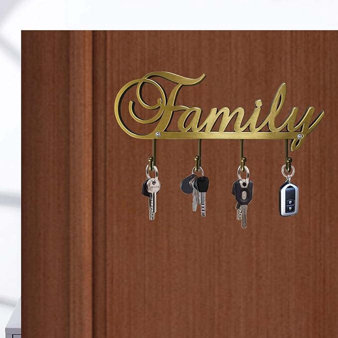 Myartte Key Holder- Key Hooks Decorative for Wall Decorative Zinc Alloy Key Organizer Rack with 4 Hooks -with Screws (Antique Brass Family)
