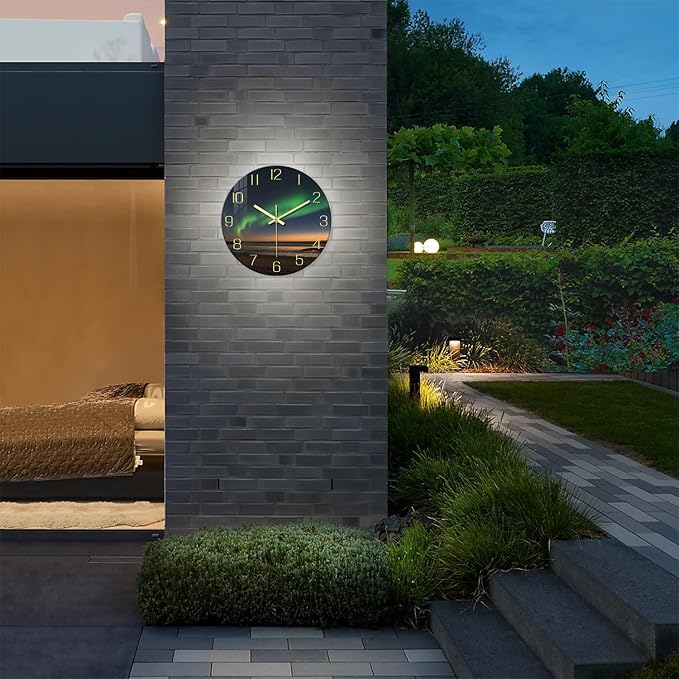 Decorative Wall Clocks Battery Operated 12 Inch Teal Glass Analog Wall Clock for Kitchen Beach Non Ticking Wall Clock Silent