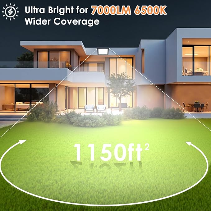 50W LED Flood Light Outdoor 6500K Daylight White,7000LM Super Brighter LED Work Light,IP66 Waterproof Security Light with Switch and Plug for Garage, Garden, Yard, Stadium 2Pack