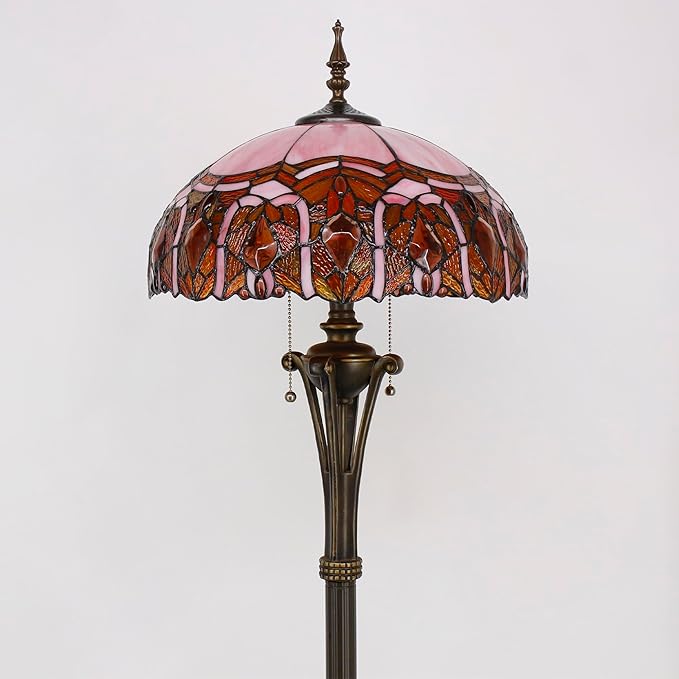 Tiffany Floor Lamp Pink Stained Glass Jewelry Standing Reading Light 16X16X70 Inches Antique Pole Corner Lamp Decor Bedroom Office Living Room