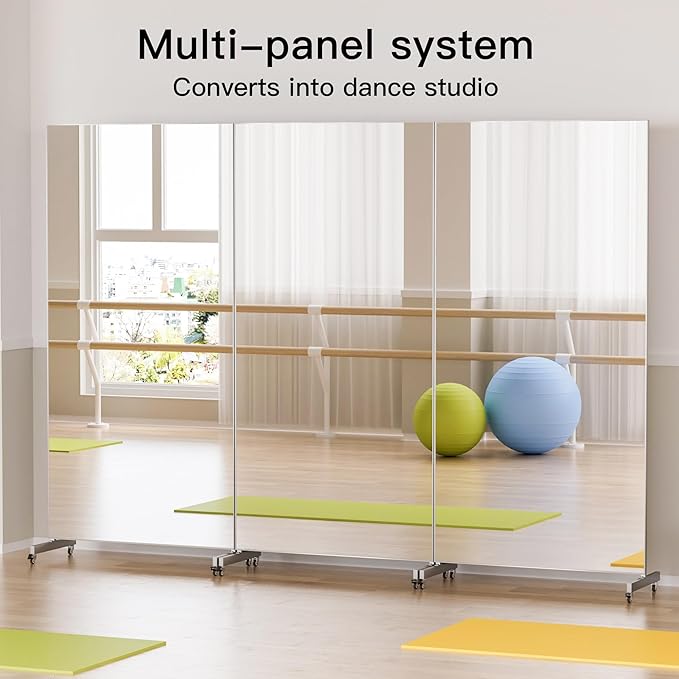 brisafe 67"x28" Ultra-Light Mobile Floor Mirror with 360° Wheels, 0.04mm Shatterproof Nano Film for Home Gym/Yoga/Dance Studio & Commercial Use | 60% Insurance Savings | Black