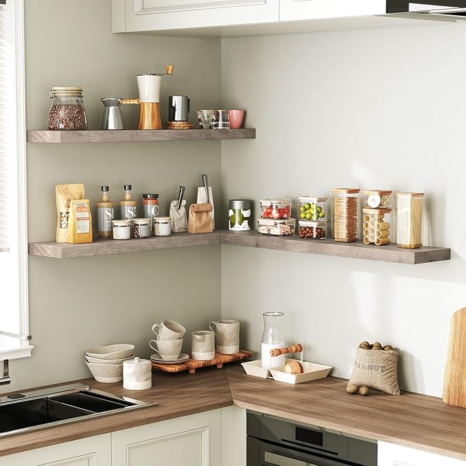 Floating Shelves for Wall, 1.5" Thick Wall Shelf Set of 3 with Invisible Brackets, L31.5 x W7.9 Hanging Book Shelves Farmhouse Home Decor for Bathroom, Living Room, Bedroom, Greige 8301BJP3BG