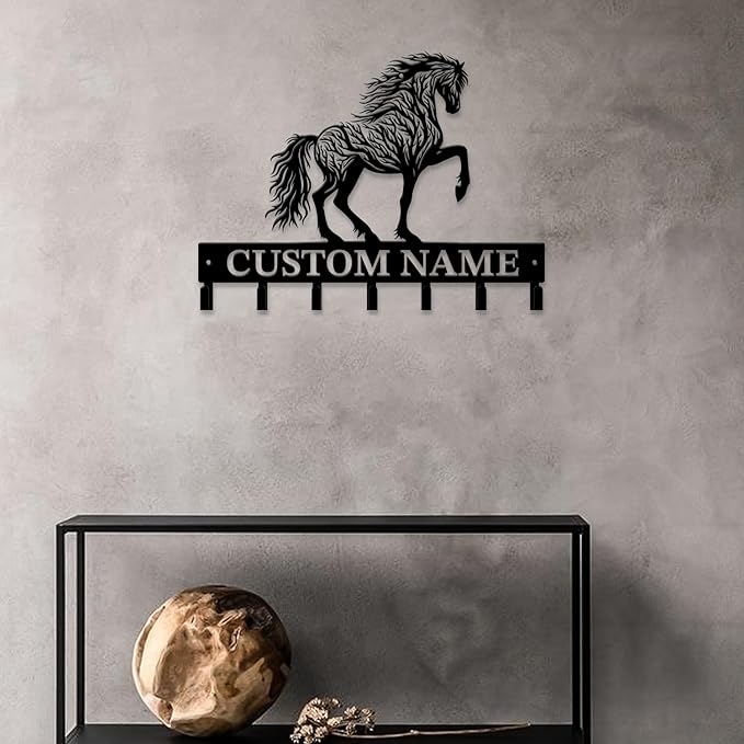 Personalized Custom Name Farm Horse Wall Key Hooks,Metal Horse Art Clothes Hooks,Metal Horse Wall Home Storage Decorative,For Front Door, Hallway, Kitchen, Bedroom,Keys,Hats (Style F)