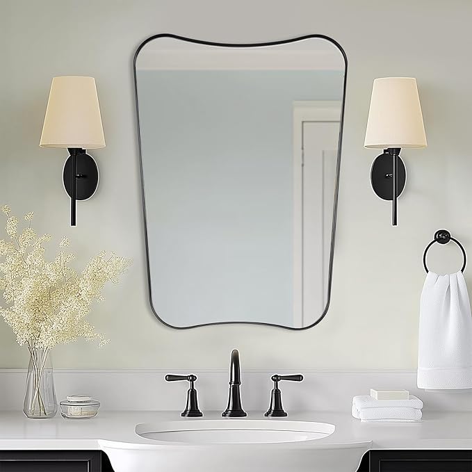 ANDY STAR Matte Black Bathroom Vanity Mirror, 22x30 Inch Irregular Mirror for Wall, Asymmetrical Mirror for Bathroom, Unique Shape Decorative for Powder Room, Entryway