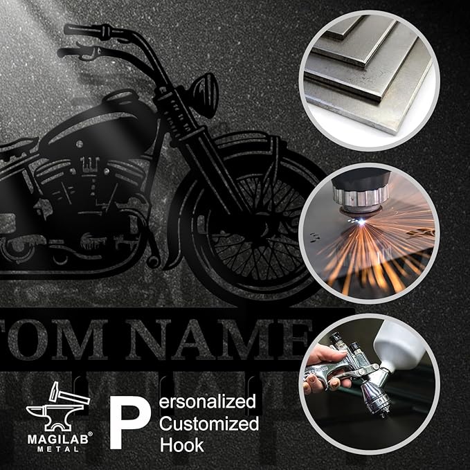 Personalized Custom Name Motorcycle Keys Hooks,Metal Motorcycle Art Clothes Keys Hooks,Metal Motorcycle Lover Wall Home Storage Decorative Keys Hooks,Key Holder Hooks for Wall (Style A)