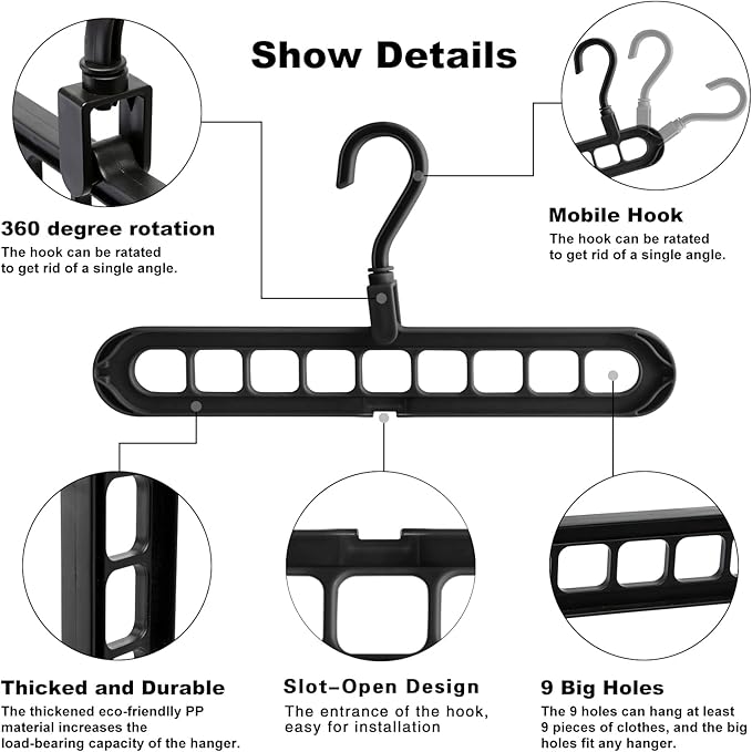 Closet Organizers and Storage,College Dorm Room Essentials,Pack of 10 Multifunctional Organizer Magic Space Saving Hangers with 9 Holes Storage Organization for Wardrobe Closet