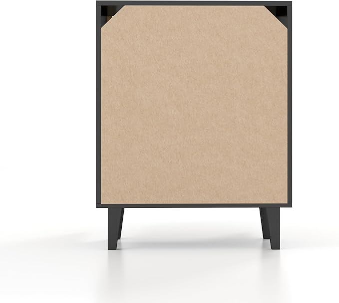 Panana Buffet Cabinet Sideboard with Rattan Decorated Doors Kitchen Storage Cupboard Accent Cabinet (Black)