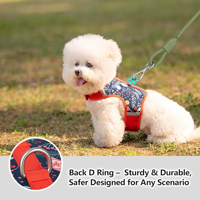 Dog Harness for Small Sized Dog,Hook-and-Loop Easy On/Off, Reflective Adjustable Soft Mesh Vest for Puppy (Navy Floral Print,L)