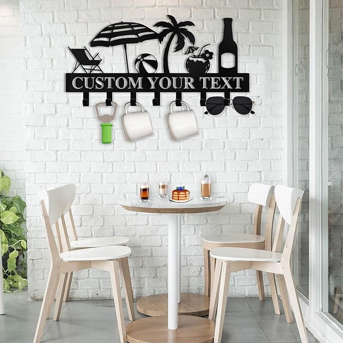 Personalized Key Holder for Wall - Beach Theme Key Holder Wall Mounted, Metal Coat Rack Hook Organizer, Key Rack Wall Hanging for Living Room, Bathroom, Entryway, Home Decor Housewarming Gifts