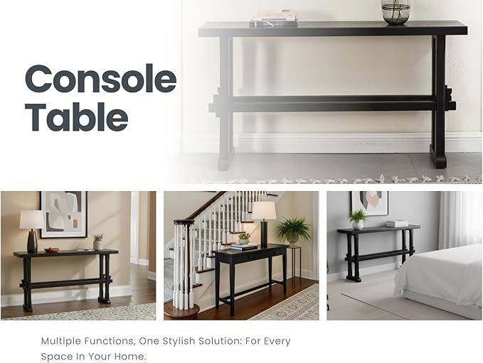chairus 59" Long Console Table Farmhouse Narrow Sofa Table with Crossbar Solid Wood Entryway Table for Living Room/Hallway/Entrance, Black