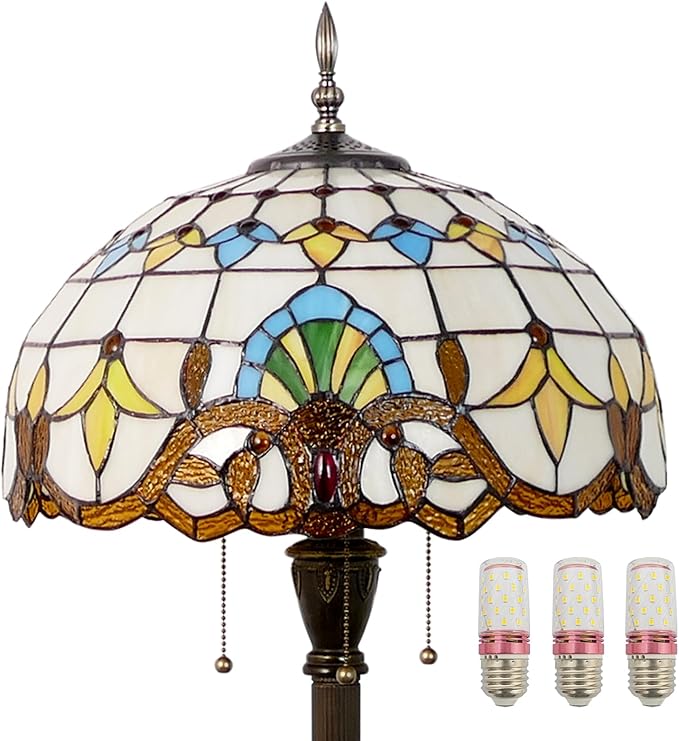 Tiffany Floor Lamp 3 Lights Baroque Stained Glass Standing Reading Light Antique Pole Corner Lamp for Living Room Bedroom Home Office,15.74 inch