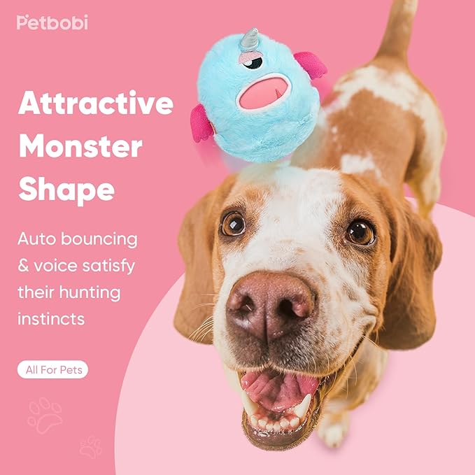 Petbobi Interactive Dog Toys Monster Active Ball for Dogs with Batteries, Self Moving Balls and Plush Cover for Small & Medium Dogs to Chase, Dog Toy Squeaky Crazy Bouncer Ball, Mystic Unicorn Bobby