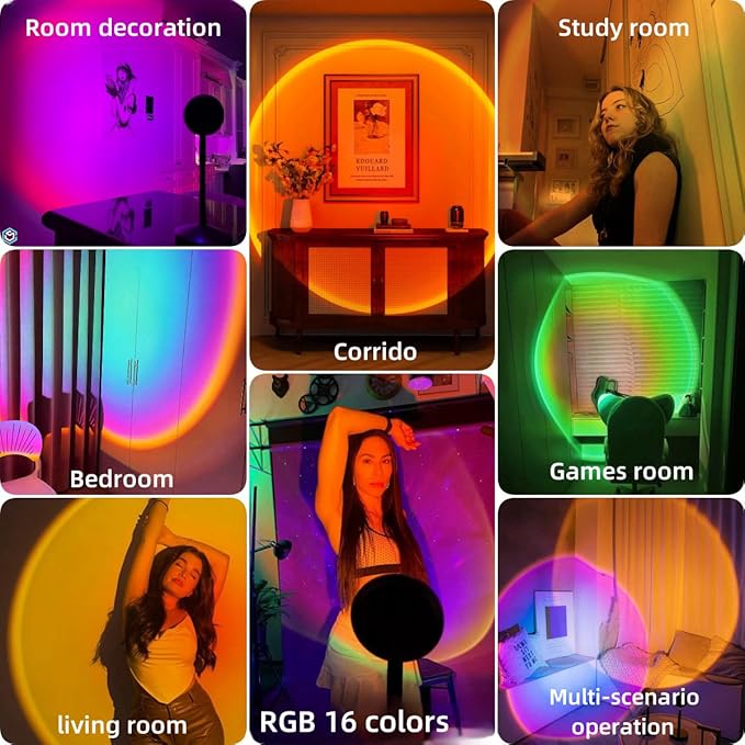 Sunset Lamp Projector Led Lights for Bedroom Night Light RGB Lights Sun Sunlight Sunrise Lamp 10w 360° Rotation Mood Lighting Home/Room Decor Christmas Gifts for Women,Desktop Remote