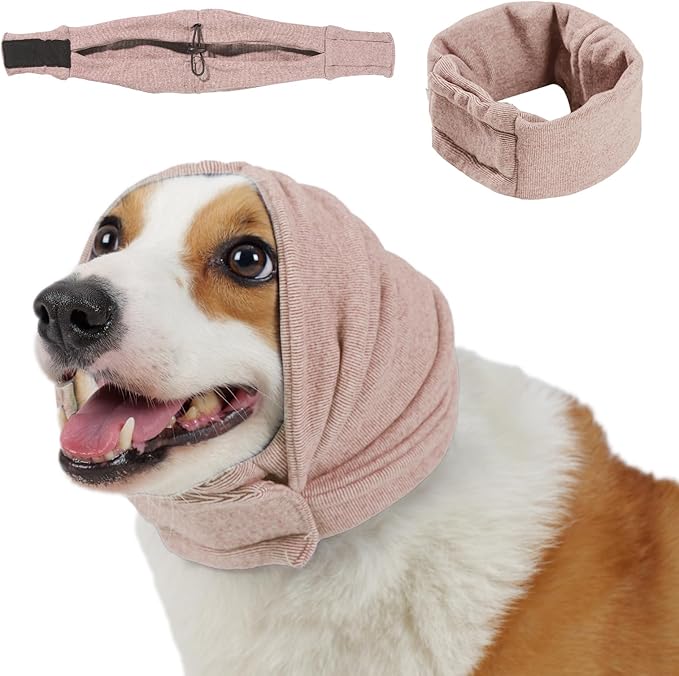 Dog Calming Hoodie, No Shake Ear Wraps for Dogs, Adjustable Dog Ear Muffs for Noise Protection, Ear Wrap Head Cover for Anxiety Relief & Hematoma (Dusty Rose, S(Head Circle:9.8"-14.9"))