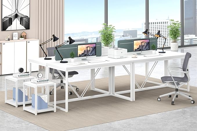 EXCEFUR Home Office Desk, Modern Wood Computer Desk, Wood Study Writing Table, Simple Gaming Executive Desk Workstation for Bedroom Living Room, White, 53 inch