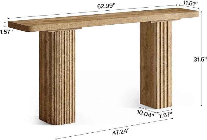 Tribesigns 63-Inch Long Entryway Table, Farmhouse Console Table Behind Couch, Modern Wooden Entry Stand with Fluted Deign for Living Room, Hallway, Foyer, Entrance