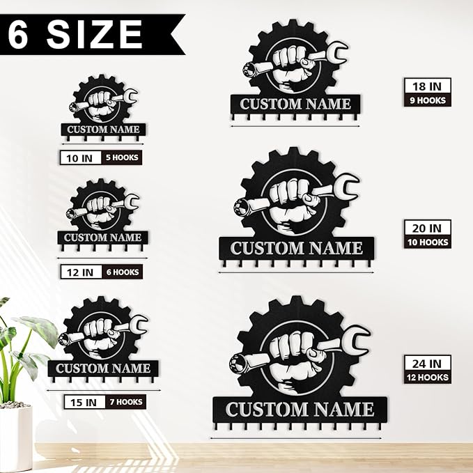 Customized Car Garage Key Holder for Wall, Key Holder Wall Mount, Vintage Man Cave Decor, Key Rack Organizer, Decorative Tools Hooks for Workshop Garage Office Entryway, Personalised Gifts