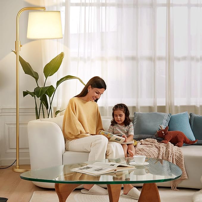 Ambimall Fully Dimmable Floor Lamp - Floor Lamps 9W LED Light Bulbs, Standing Lamps for Living Room, Modern Standing Light Tall Lamp for Bedroom (Gold and Light Beige)