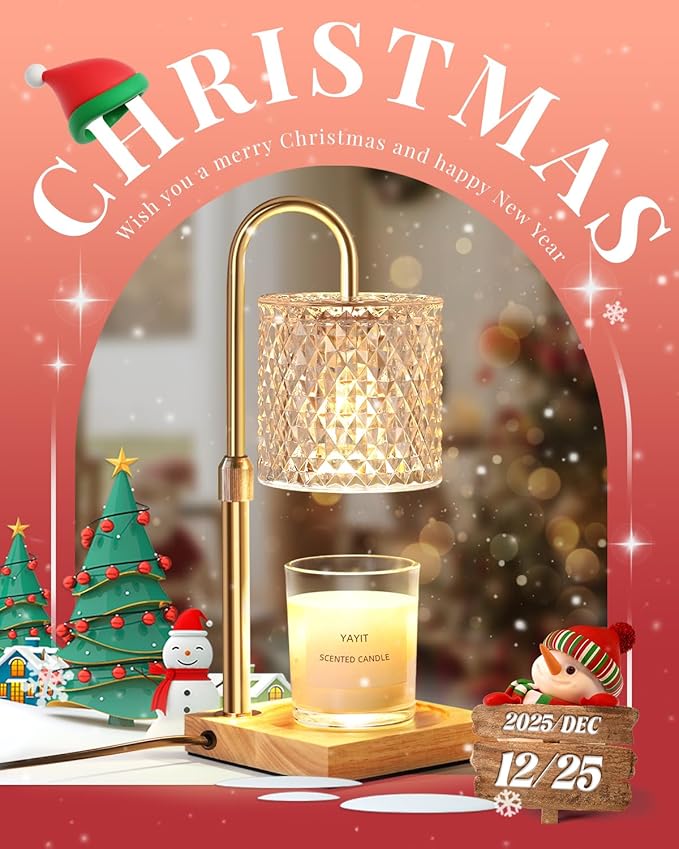 Candle Warmer Lamp with Timer Dimmer Adjustable Height, Candle Warmer with 2 Bulbs for Jar Candles, Home Decor, Birthday Gifts for Women
