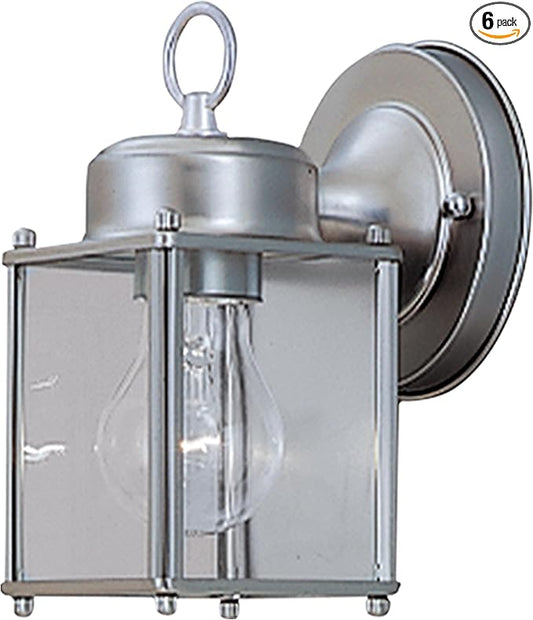 DESIGNERS FOUNTAIN Preston Outdoor Light Fixture, 8 Inch, Exterior Wall Mount Lantern Sconce, Clear Glass Porch Lights for Front Door, Patio, and House Garage, Pewter, 1161-PW (Pack of 6)