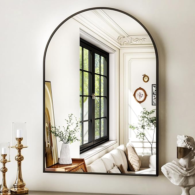 24"x36" Black Arched Bathroom Mirror - Wall Mirror for Bathroom, Metal Frame Vanity Mirror, Dresser Mirror, Arch Decorative Mirrors for Living Room, Bedroom, Entryway, Mantle