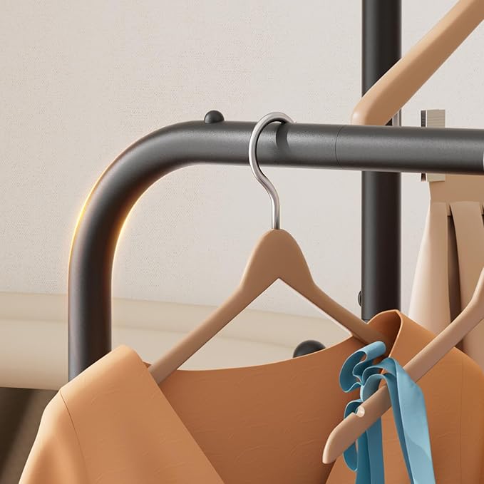 SINGAYE Clothes Rack Garment Clothing Hanger：Coat Rack Metal Double Bar Freestanding for Hanging Clothes Portable With Wheels Rolling Closet for Laundry Bedroom Drying Black