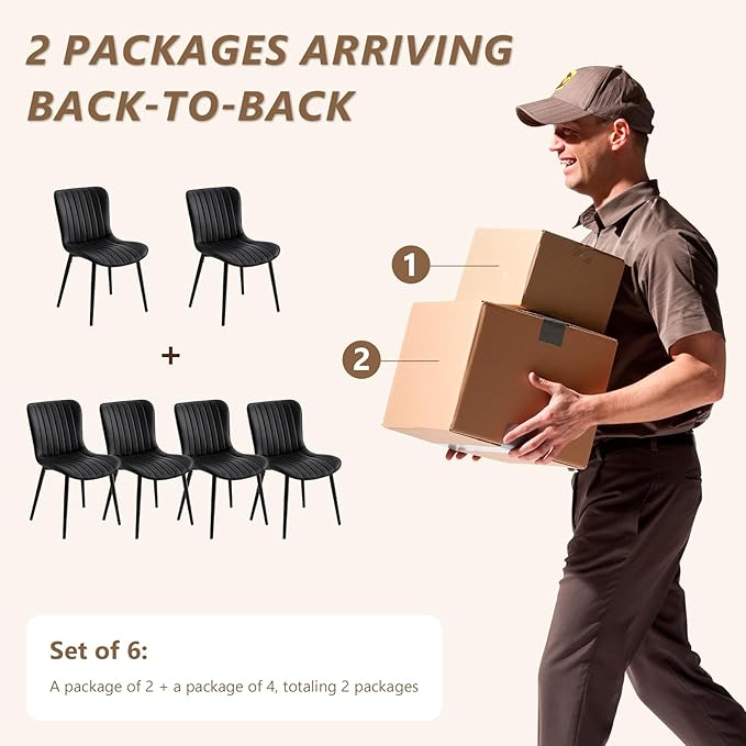 Modern Dining Chairs Set of 6, Heavy Duty Upholstered Side Chairs with Faux Leather, Comfortable Cushions & Durable Metal Legs with Adjustable Feet, Perfect for Kitchen, Dining Room (Black)