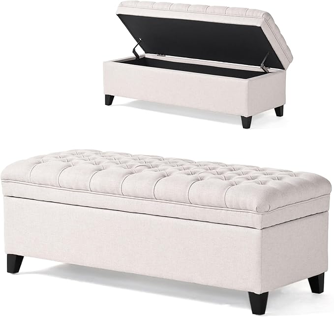 Setawix Linen Storage Benches for Bedroom,50" Bed End Bench with Storage,Tufted Light Grey Storage Ottoman Bench for Living Room,Rectangle Entryway Benches with Storage and Seating (Light Grey, Linen)