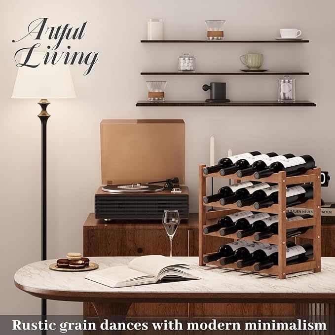 Wine Rack，Bamboo Wine Storage Cabinet Shelf，Countertop Wine Shelf- Freestanding Wine Holder for Kitchen & Pantry (Brown, 4-Tier)