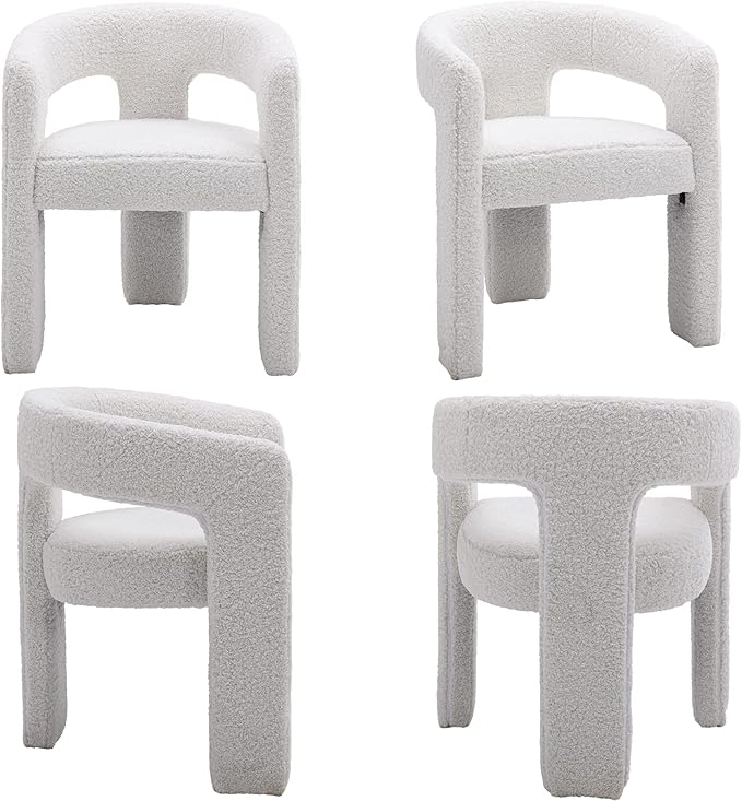 Modern Sherpa Dining Chairs Set of 2, Upholstered Barrel Chairs with Arms Comfy Accent Side Chairs for Living Room/Dining Room/Reception, White