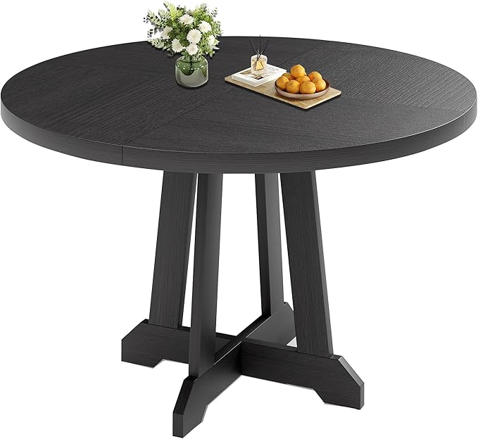 GarveeHome Round Dining Table for 4,Kitchen Dining Room Circle Dinner Pedestal Table,Space Saving Wood Kitchen & Dining Room Furniture,Black 47-inch Diameter