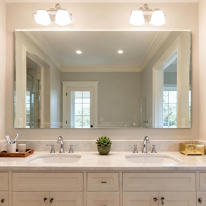 Ruomeng Frameless Mirror for Wall, 55x30 Inch Bathroom Vanity Mirror Farmhouse, Large Rectangle Mirror with Beveled Edge, Tempered Glass, Hangs Horizontally or Vertically