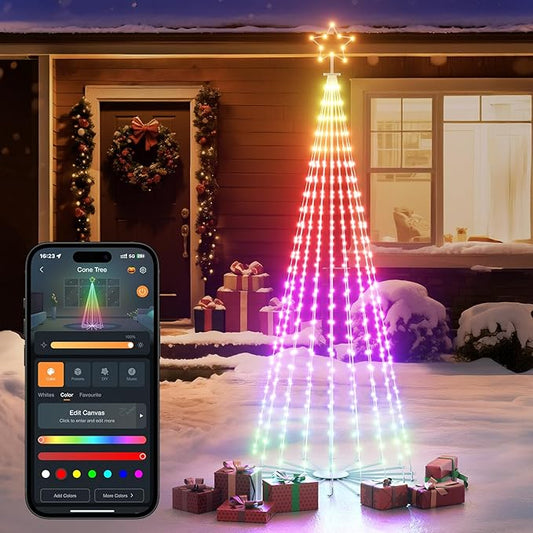 Linkind Christmas Cone Tree Lights, 7ft 460 LEDs Christmas Tree Lights, 85+ Scene Modes, App-Controlled, IP65 Waterproof Outdoor Indoor String Lights for Xmas Decorations, Music Sync, Holiday Decor