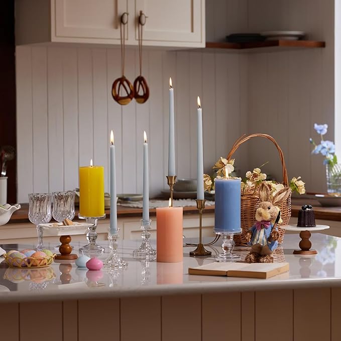 New Burning Formula Unscented Dripless 12-Inch Taper Candles Set of 12 - Baby Blue, for Wedding, Dinner - Smokeless, Long Burning - Hand Poured, Colored Tall Candlesticks - Azul Bebé