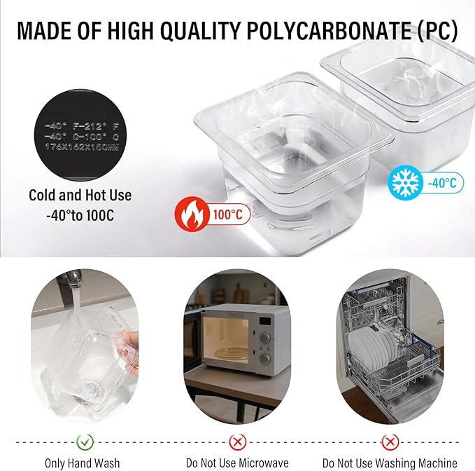 4 Pack Plastic Food Pans with Lids,1/6Size 6 Inch Stackable Restaurant Clear Food Storage Containers,Polycarbonate Commercial Hotel Pans for Fruits Vegetables Beans Corns(4Pack 6" Deep)