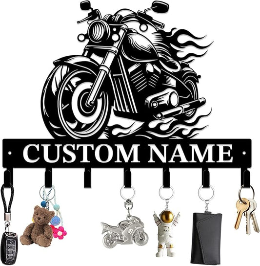 Personalized Custom Name Motorcycle Keys Hooks,Metal Motorcycle Art Clothes Keys Hooks,Metal Motorcycle Lover Wall Home Storage Decorative Keys Hooks,Key Holder Hooks for Wall (Style H)
