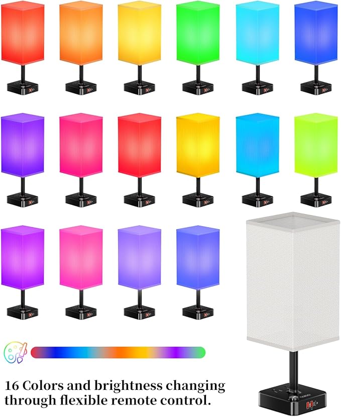 cozoo Bluetooth/WiFi RGB & USB Bedside Table Lamp with 3 USB Charging Ports and 2 Outlets Power Strip, LED Light Bulb Dimmable, Music Sync RGB Color Changing Light for Party Home/Bedroom/Living Room