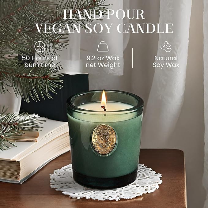 M&SENSE Natural Soy Candle | Evergreen Pine & Emerald Green | 9.2 oz, 50H Burn Time | Luxury Scented Candle for Relaxation, Gifting, Home Décor | Ideal for Bedroom, Office, Party Ambiance