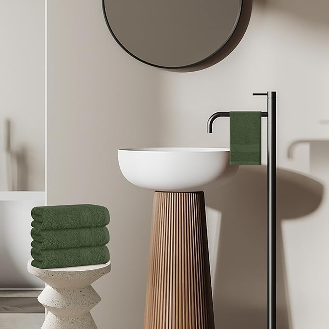 BOUTIQUO Ultra Soft Cotton 6 -Piece Hand Towel Set 16x24 Inch, Ideal for use in Bathroom, Kitchen, Gym, Spa & General Cleaning, Compact & Lightweight Multi Purpose Hand Towels - Olive Green